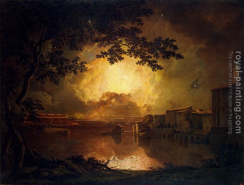 Joseph Wright Of Derby : Firework Display at the Castel Sant Angelo in Rome